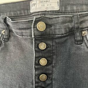 Free People black button fly skinny jeans with raw hem
